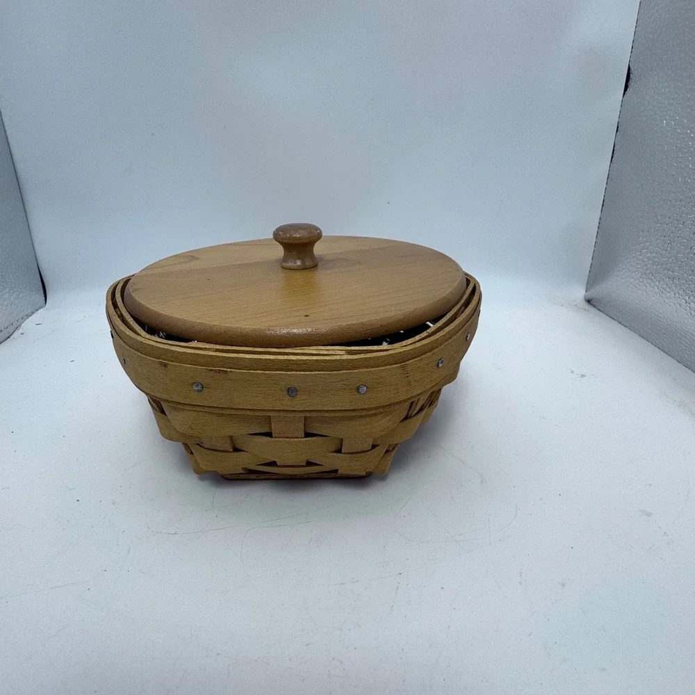 Longaberger Hexagon Basket‎ with Wood Lid and Plastic Protector Dresden Ohio USA